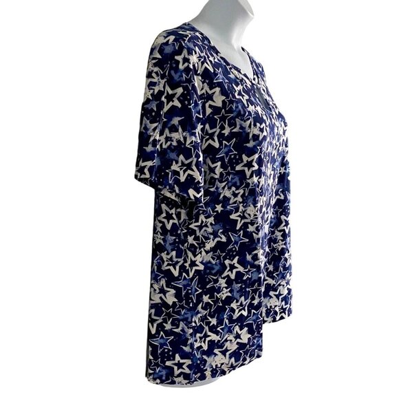 Coral Bay Short Sleeve Pullover Top Blue with Stars Women's 1X NEW - Picture 4 of 10